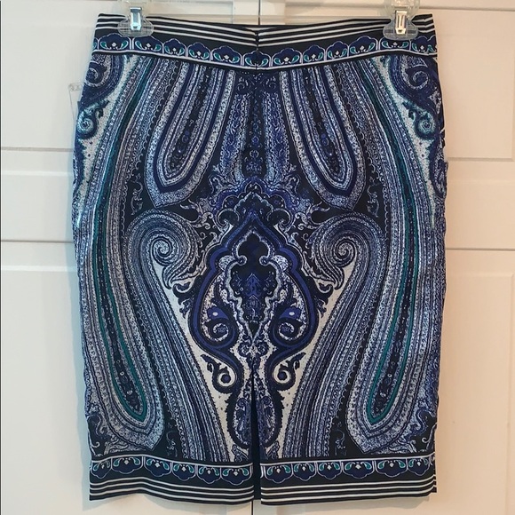 INC International Concepts Short Skirt Blue White Paisley Pockets Women’s Size 6 - Picture 3 of 7